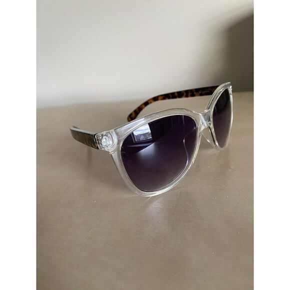 Lucky Brand Clear Crystal Frame Gray Gradient Lens Cat Eye Sunglasses - Picture 1 of 8